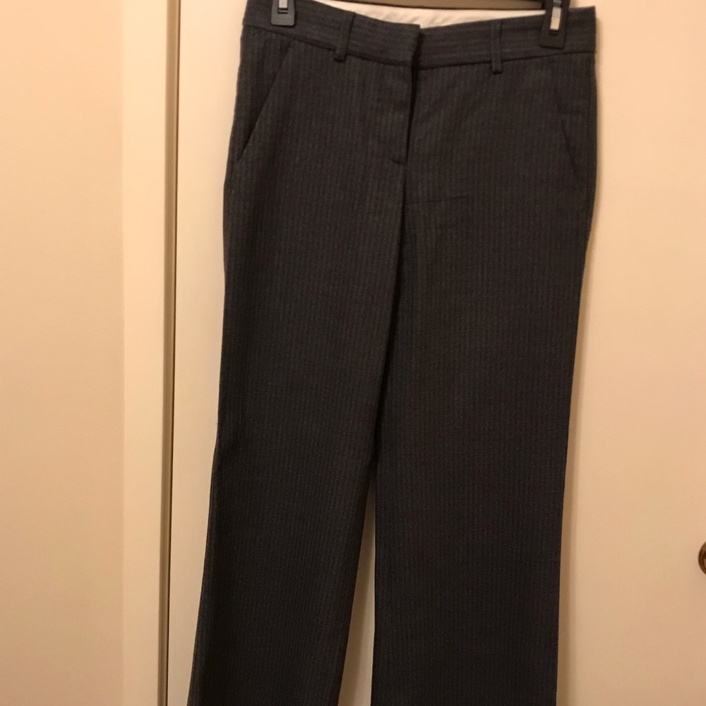Theory Grey Stripe Wide Leg Wool Dress Pants